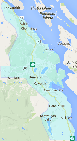 We serve from Ladysmith to Chemainus and from Duncan to Mill Bay